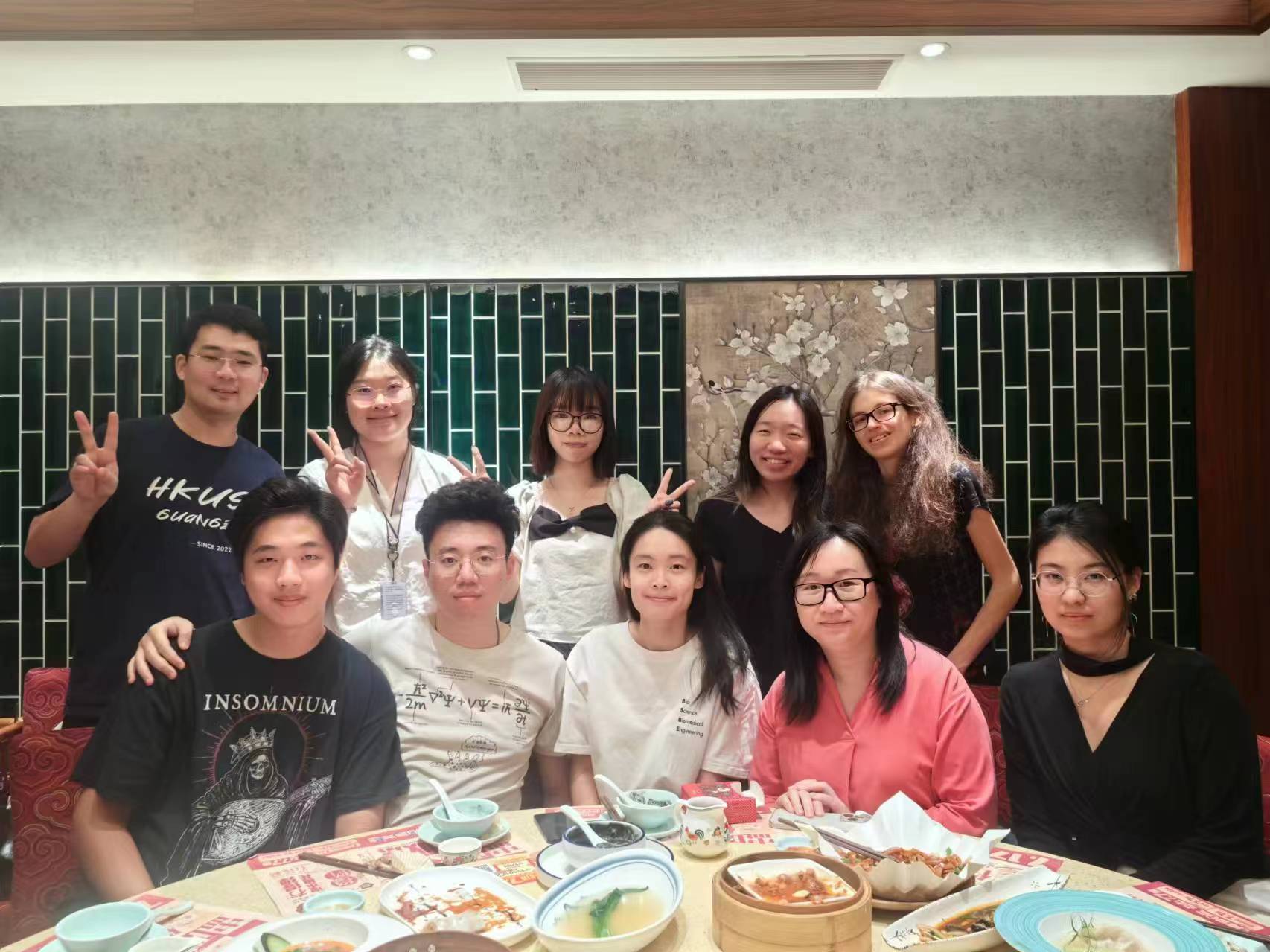 Members of Lin Lab gathered for a meal